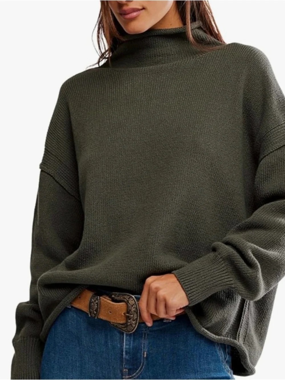 Free People We The Free Torres Roll Neck Sweater Army Green 
Size XL